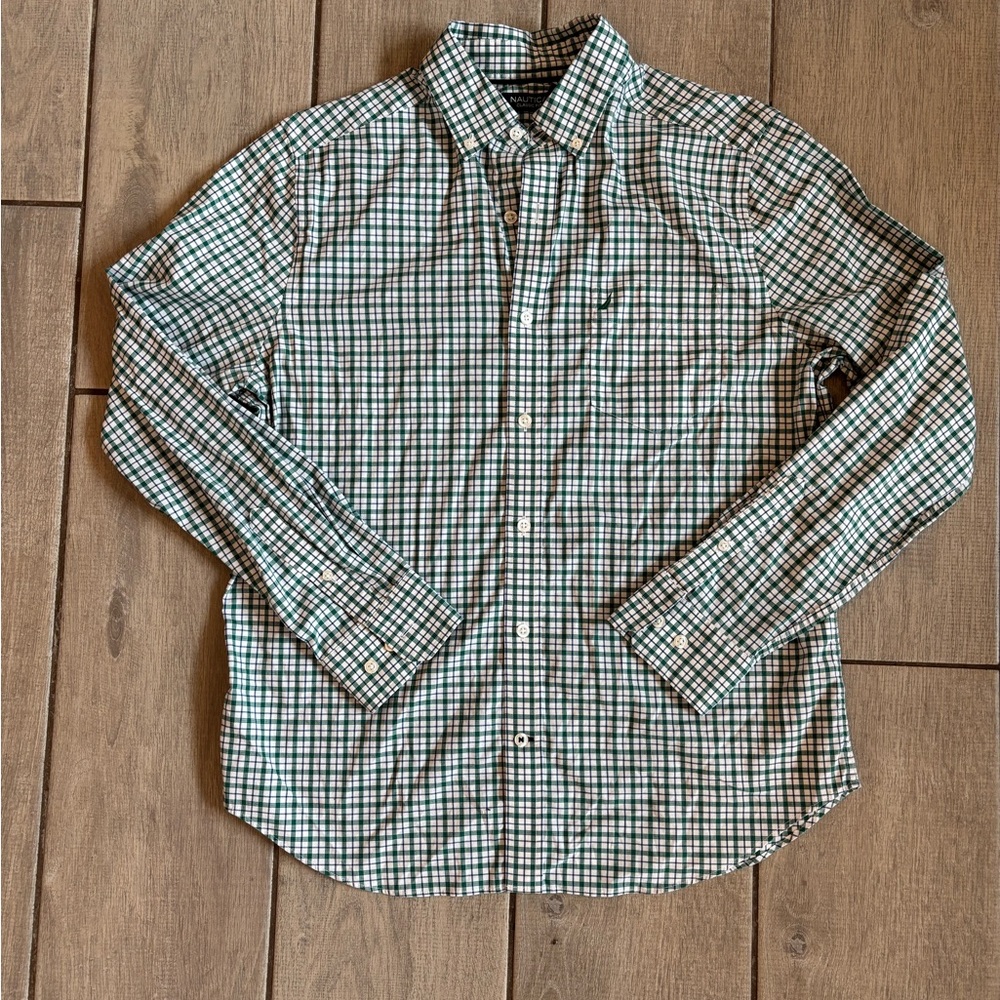 Nautica Men's Plaid Shirt - Green and White